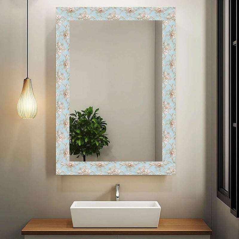 IVN Wallpaper Border Peel and Stick Wall Accent 4x196 Inch PVC Embossed Rose on Light Blue Pattern Self Adhesive Decorative Wall Trim for Living Room Bedroom Hallway Elegant Classic Style - Image 4